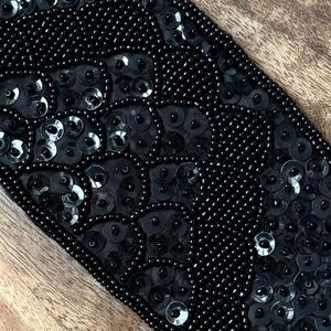 Vintage Black Satin Beaded Belt Sequin Adjustable Fit Small